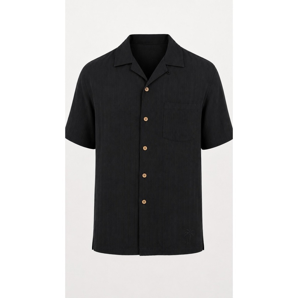 Tommy Bahama Mens 100% Silk Short Sleeve Button Down Shirt Textured Black Large